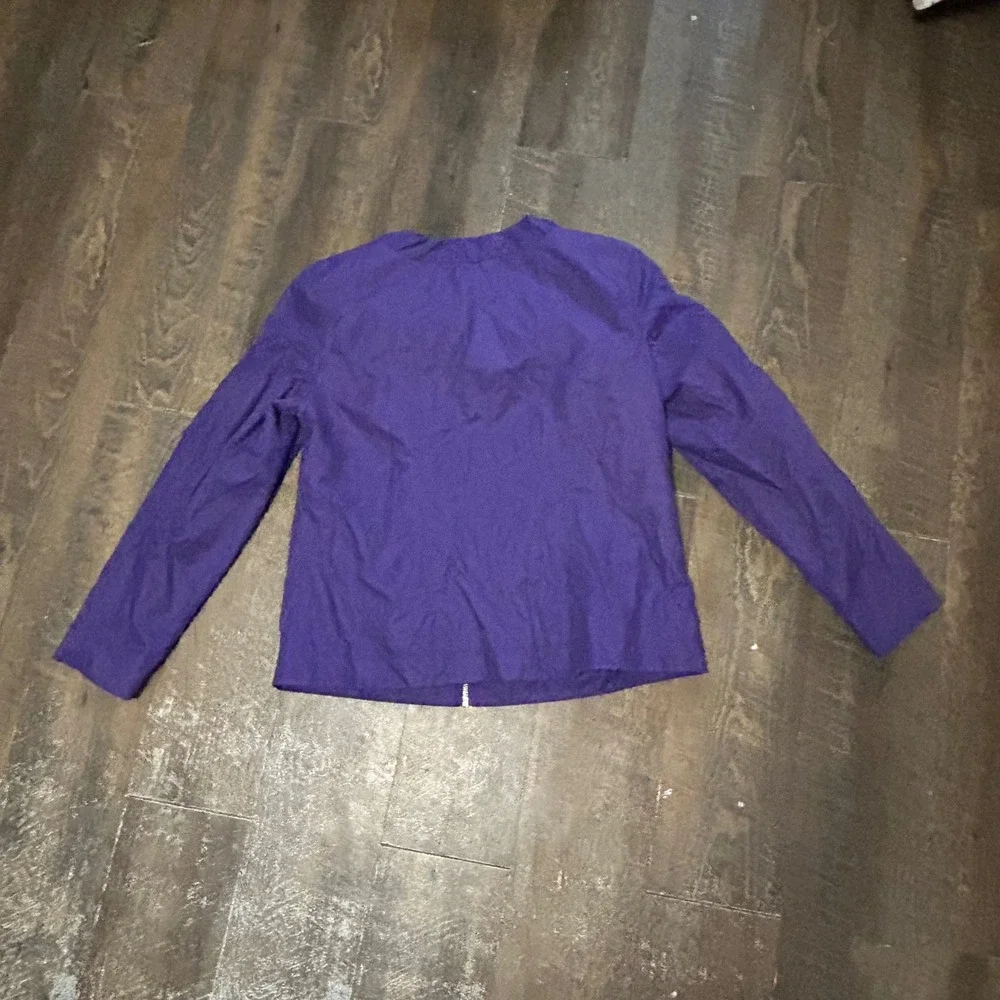 Chicos Purple Full Zip Ruffle Neck Lightweight Jacket Size 1 M Cotton Blend